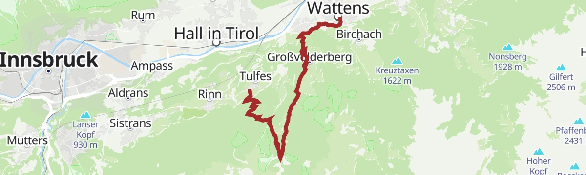 Route map: Bergsagen Weitwanderweg: Etappe 2 von Wattens nach Tulfes